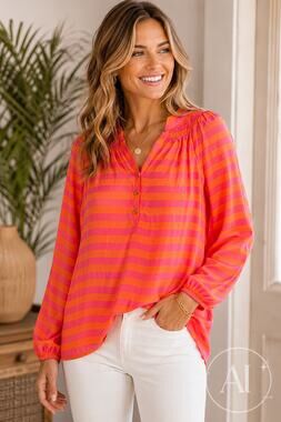Lilly Pulitzer 100% Silk Stripe Blouse Women’s Med Pink Orange Smocked Tunic Top